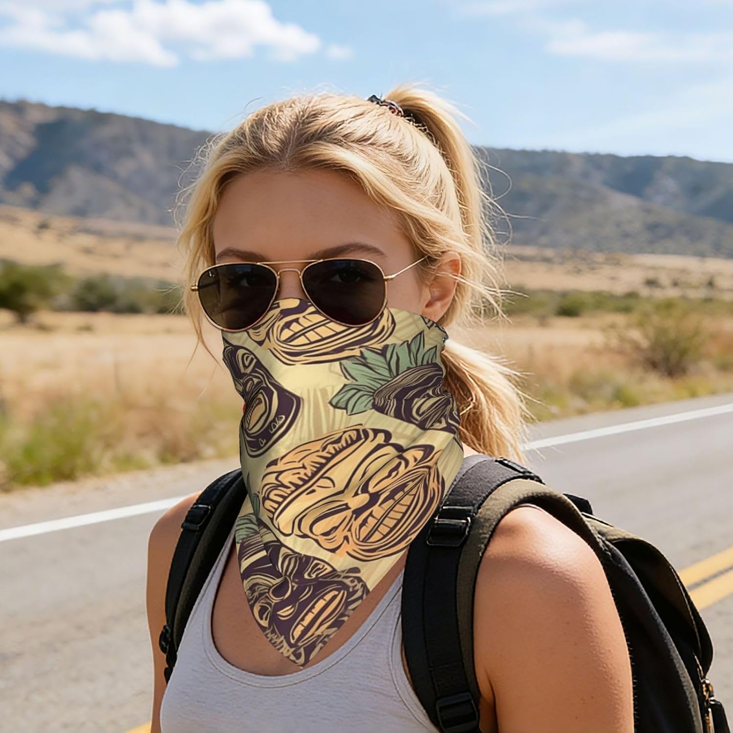 Vintage Aloha Tiki Pattern Bandanas 22''x22'' Soft Cotton Square Scarves for Men Women Fashion Headwear Neckerchief