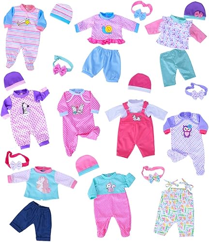 Vista 2 de iBayda 10 juegos de ropa y accesorios para muñecas Incluyen monos, atuendos para muñecas recién nacidas de 14-17 pulgadas (35-43 cm)
