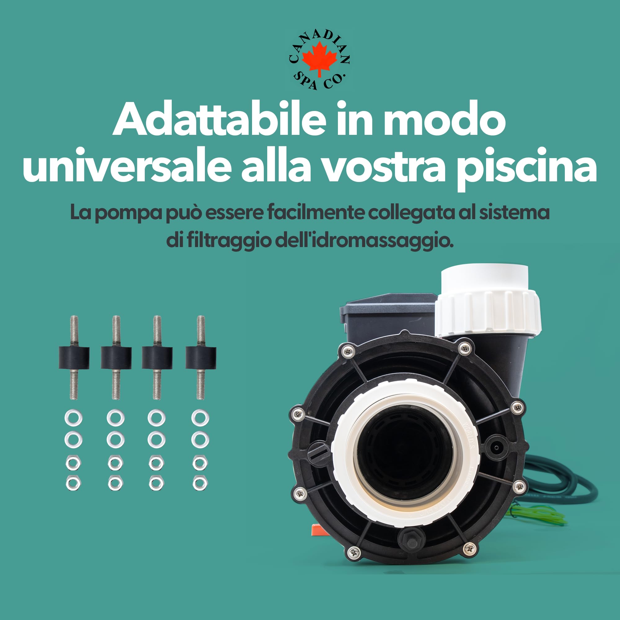 CANADIAN SPA CO. Pompa per massaggio 'Big Red' 5PS WP500-I, pompa per piscina a 1 stadio, attacco da 2,5 a 2,5 pollici, max. 1120 litri al minuto, idromassaggio
