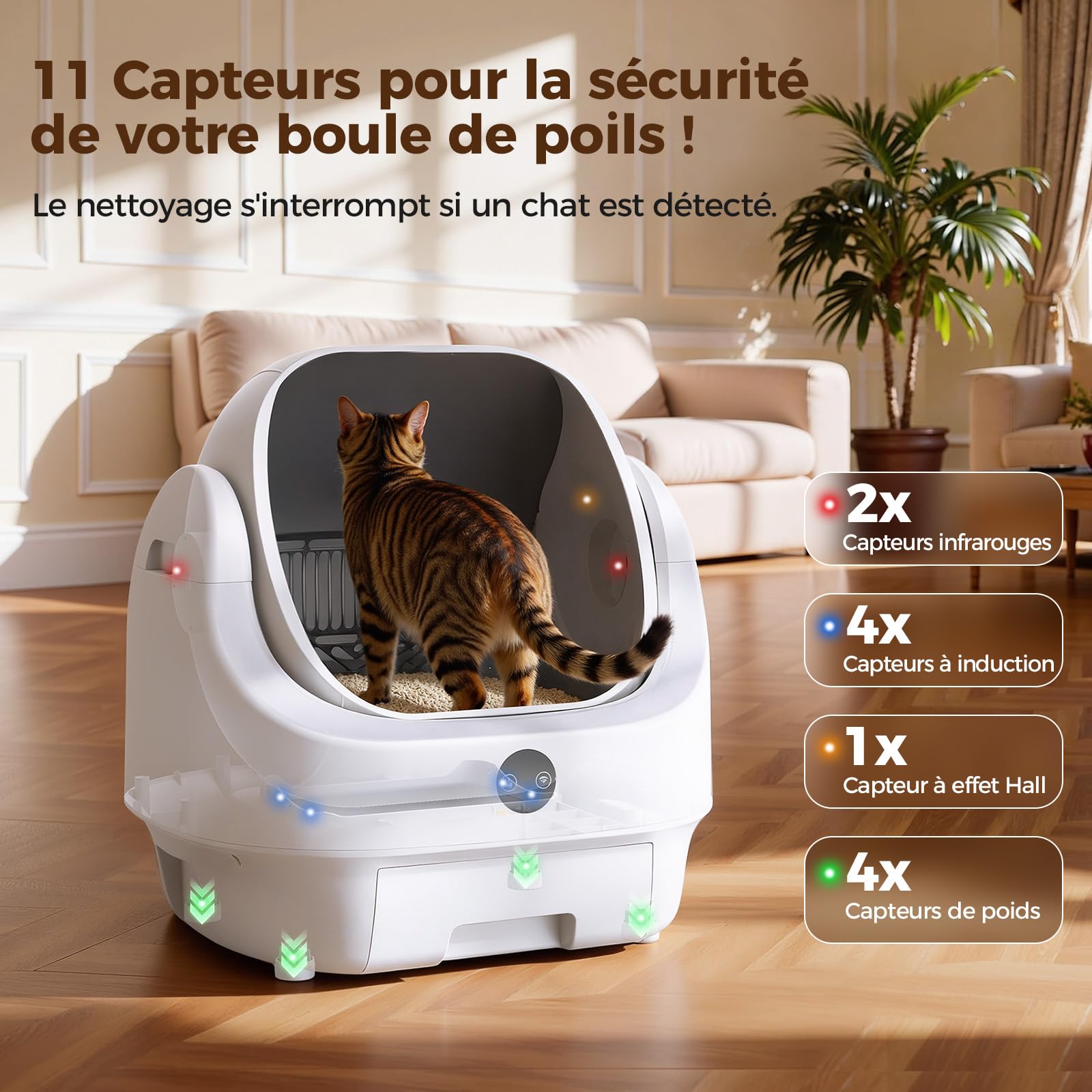 Litiere Chat Autonettoyante Ouverte, Ellenpent Litière Automatique Grande Capacité & Contrôle par App & Sécurité, Bac Litiere pour Chat sans Odeur, Idéal pour Multi-Chats & Voyages