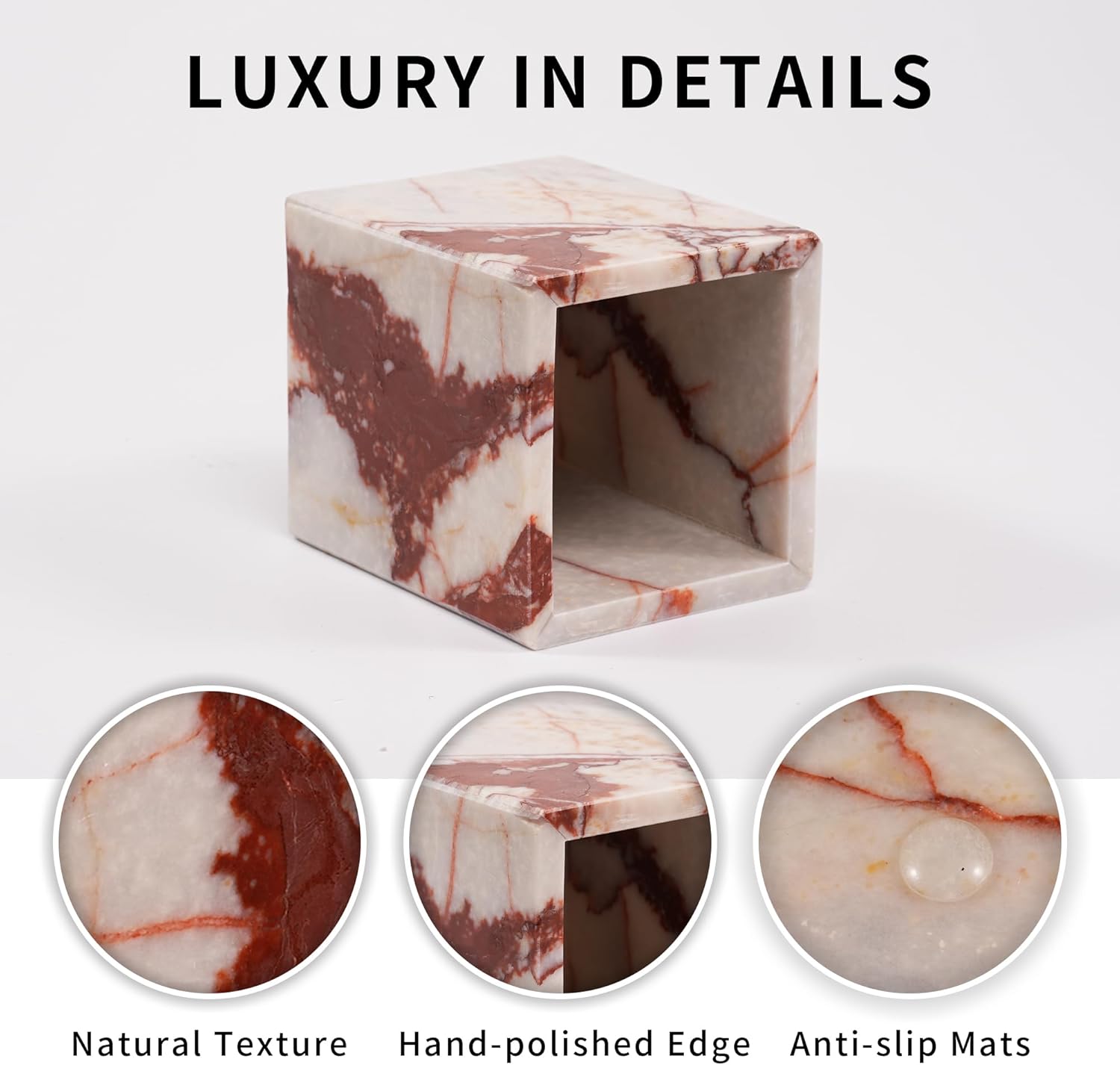 Marble Makeup Brush Holder - Red Candle Toothbrush Cup for Bathroom Accessories, Decorative Pencil Organizer for Office Desk Aesthetic, Stone Utensil Container for Kitchen Countertop