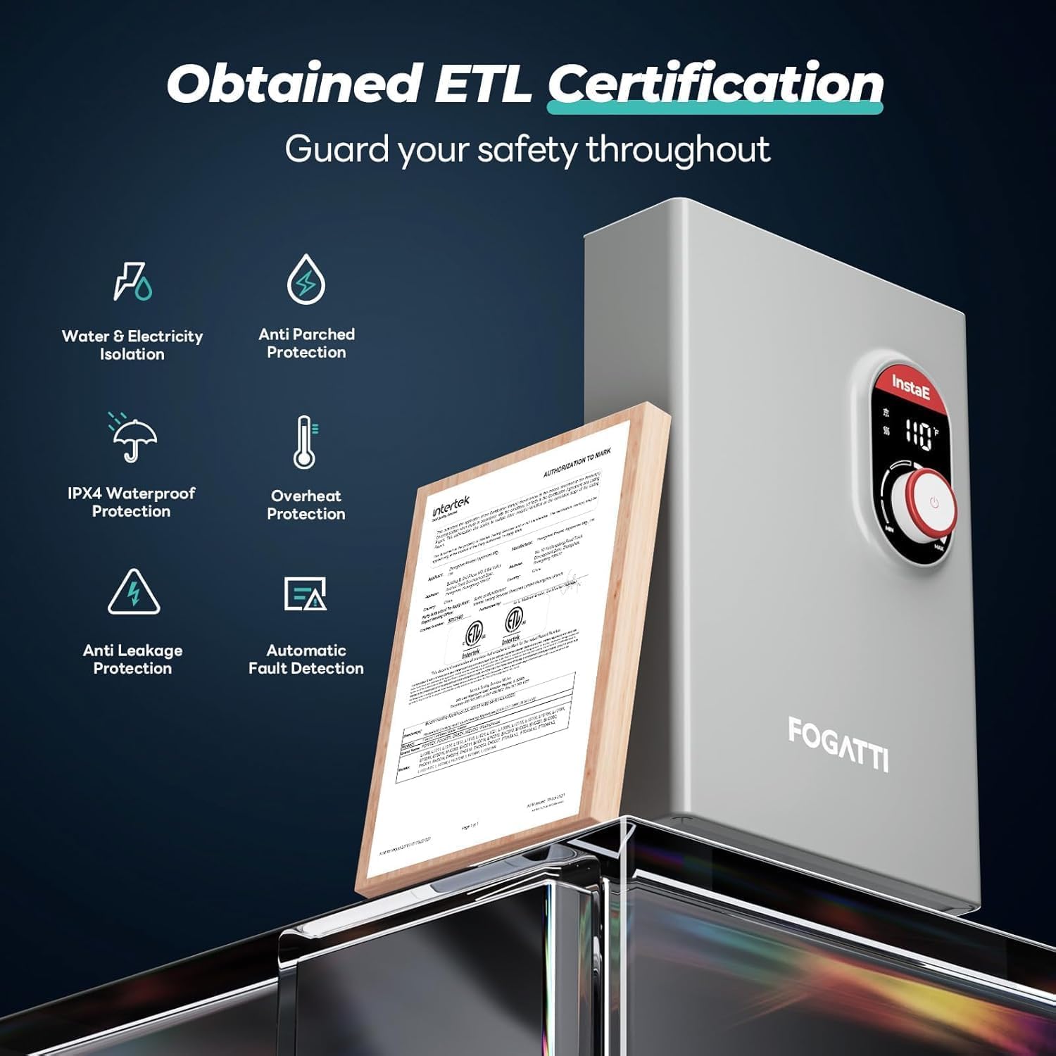 Fogatti 27kW Tankless Water Heater Electric, Up to 6.7 GPM, 240V on Demand Instant Endless Hot Water Heater, with LED Display, ETL Certified, 3-4 Point Uses for Residential Whole House Shower