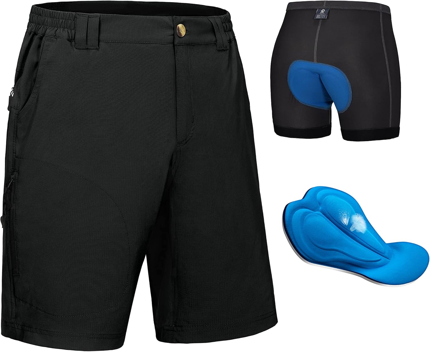 Little Donkey Andy Men's Cycling Shorts with Detachable Liner, Lightweight Padded Mountain Bike MTB Loose-fit Black M