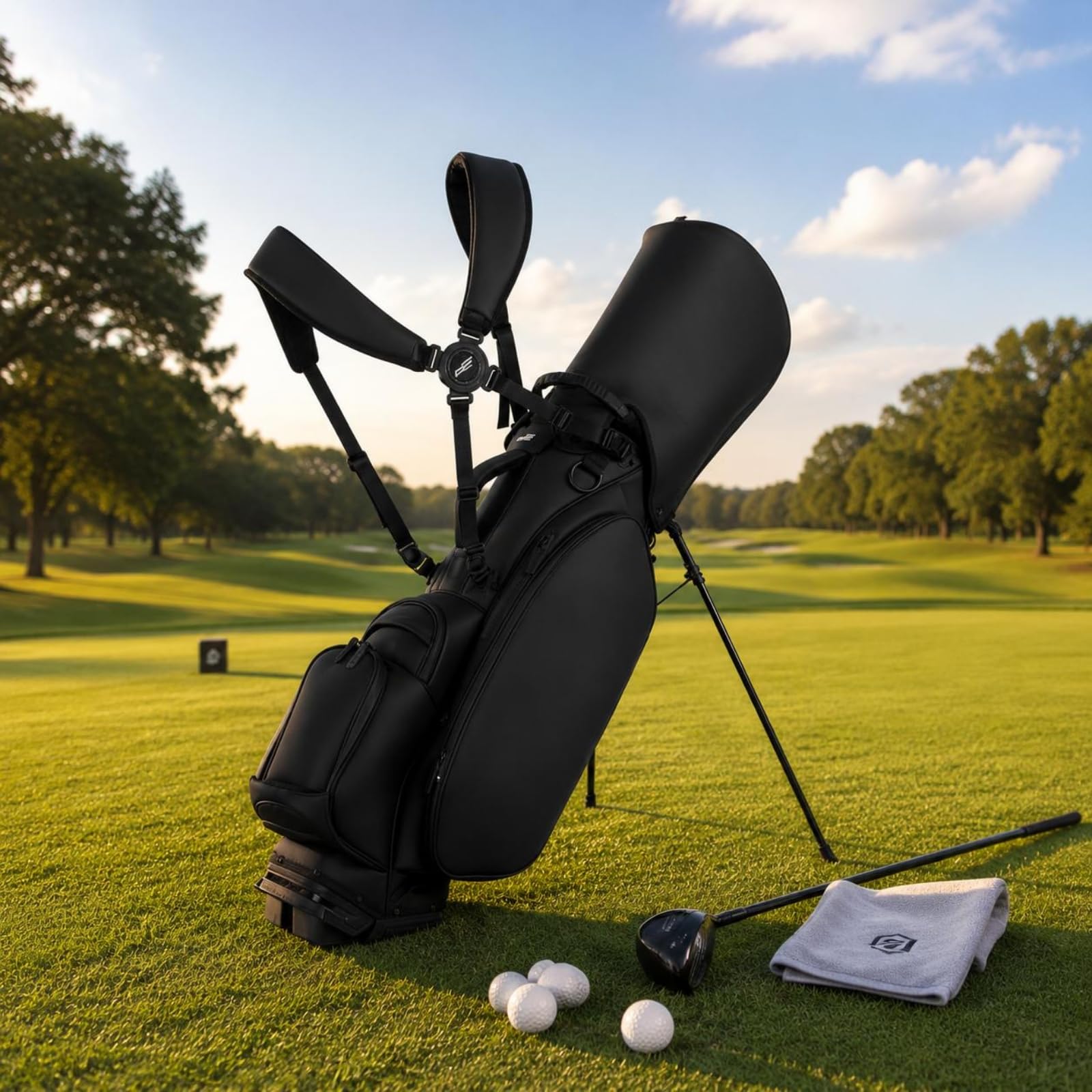 Golf-Schlägertasche mit Ständer Standfüße Golf-Standtasche rutschfeste Füße tragbare Golftasche für Männer, Golfplatz, Schwarz