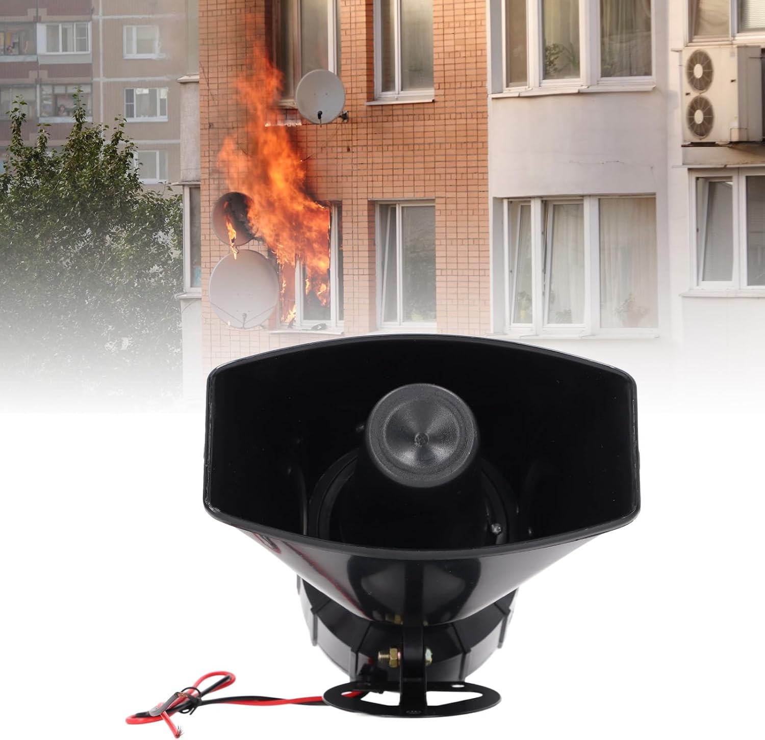 130DB Siren Speaker 60W High Power Alarm Horn Security Warning Device with Dual Sounds for Indoor Outdoor Use Supermarket Construction Site ABS Plastic Shell Iron Bracket (DC24V)