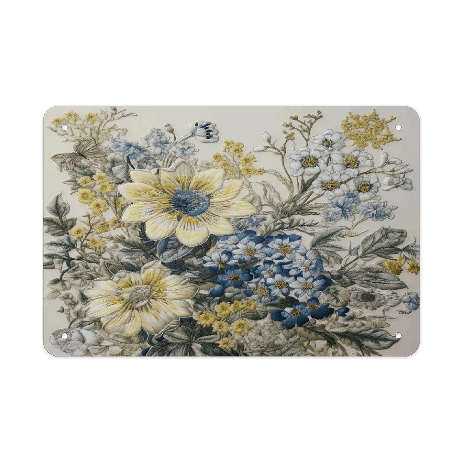 Fodpand Style Embroidery Flowers Wall Art Metal Signs Tin Sign