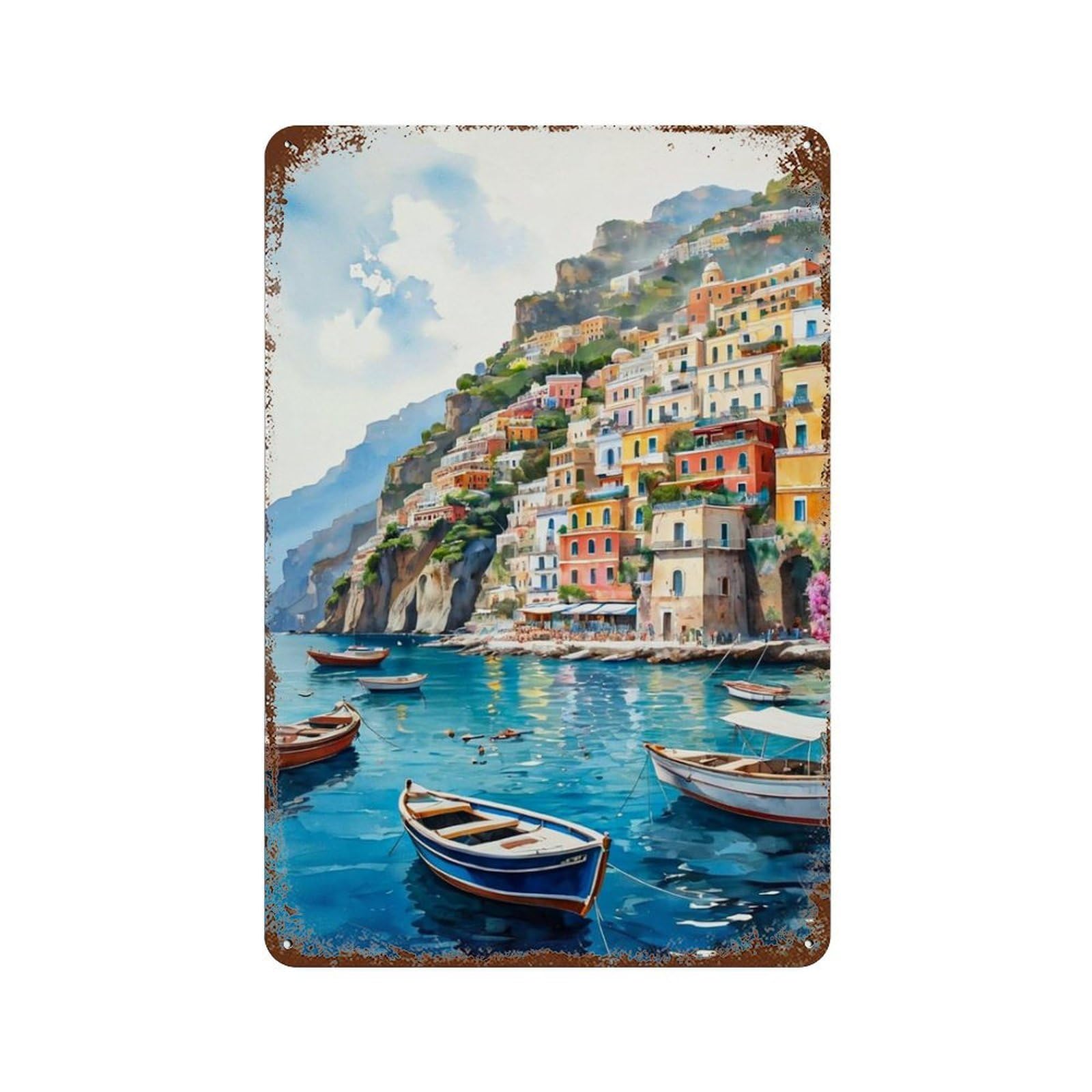 xiaoxiaoshen Vintage Amalfi Coast On Hills Wall Decor Art Metal Tin Poster Modern Home Decor Art Home Bar Shop Decorations Vintage Sign 30x20cm