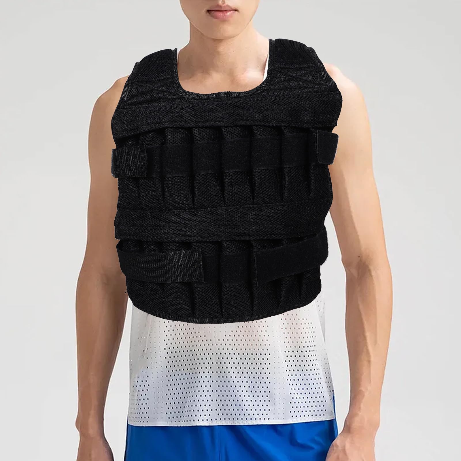 Gilet Zavorrato Regolabile per Allenamento Forza, Uomo Donna, Nero | Tasche Rimovibili, Vestibilità Confortevole, Tessuto Nero, Sport Vari, Sagoma Aderente al Corpo
