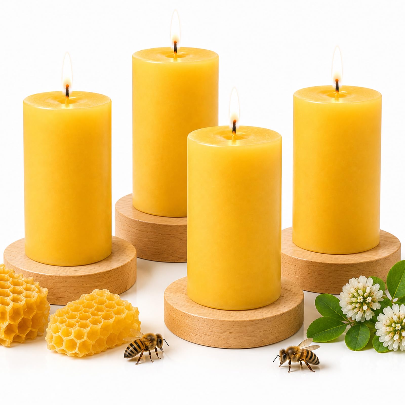 4 Stück Stumpenkerzen, gelbe Kerzen 5x10cm für Zuhause & Dekoration