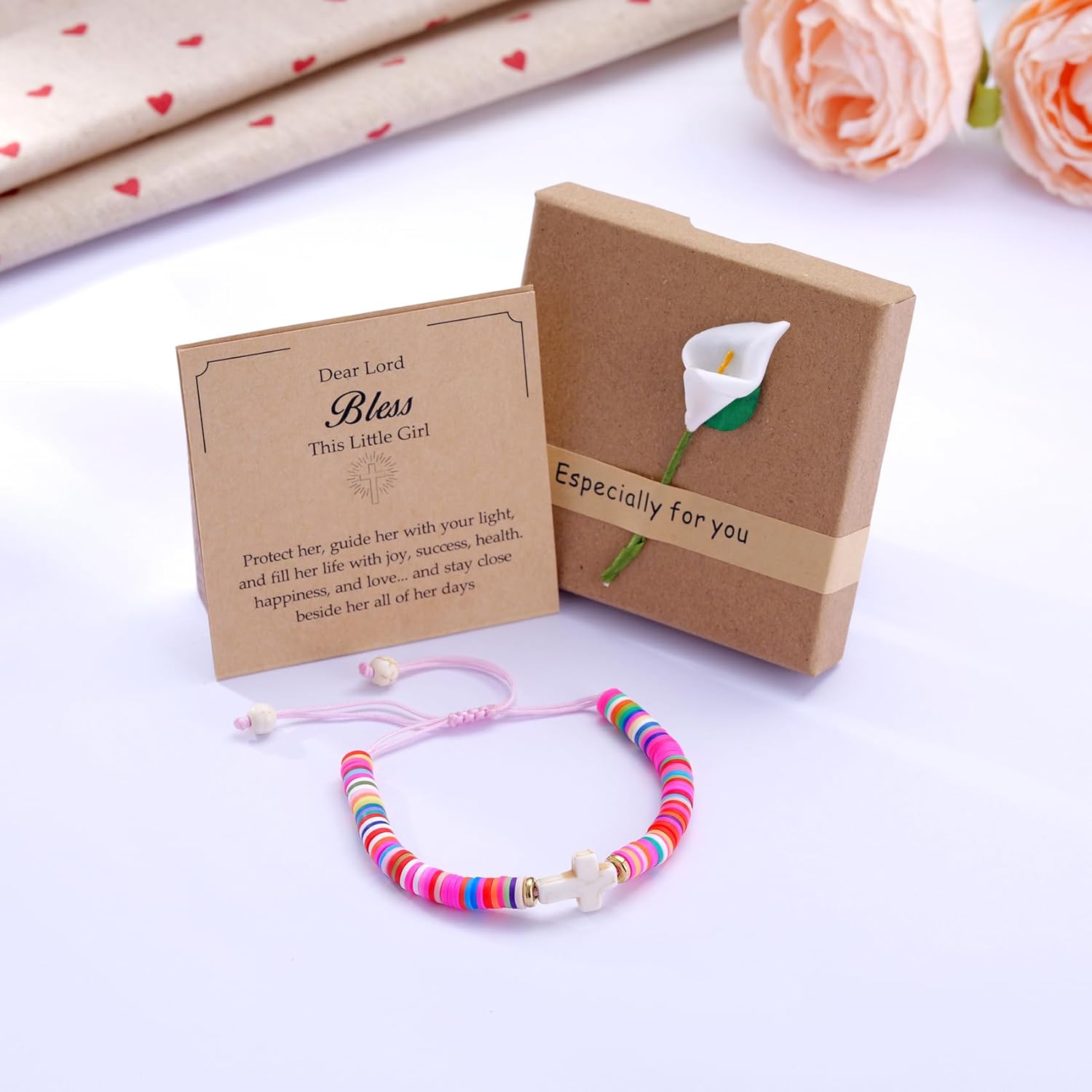 Kvekstio Christian Gift, Cross Charm Colorful Beads Bracelet with Blessing Prayer Card Gift, Women's Faith-Inspired Jewelry - Image 6