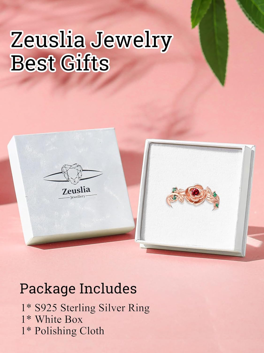 January Birthstone Jewelry Garnet Ring Sterling Silver Rose Rings for Women Rose Gold Flower Rings Adjustable Rose Ring Jewelry Gifts for Women - Image 3