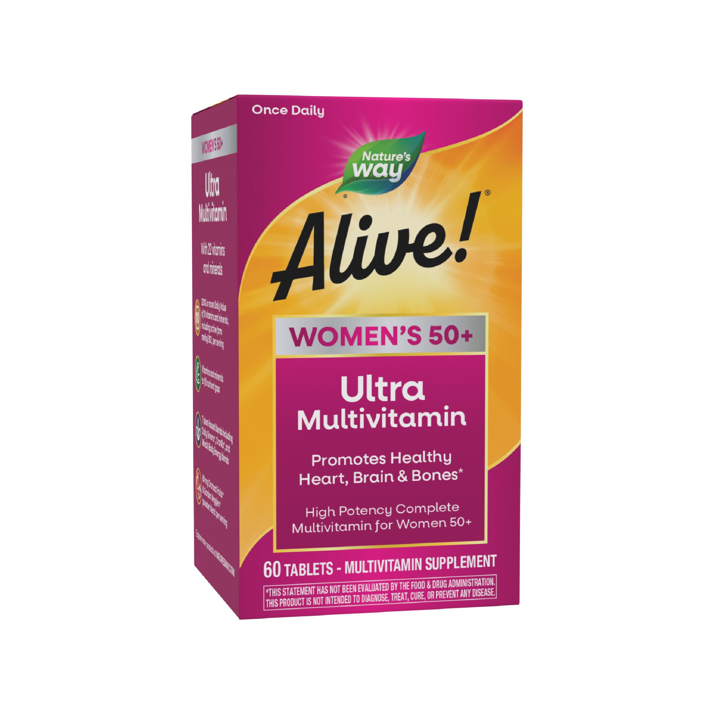 Nature’s Way Alive! Vitamins for Women 50 Plus, Complete Multivitamin, High Potency Formula, with Methylated B12, Gluten-Free, 60 Tablets