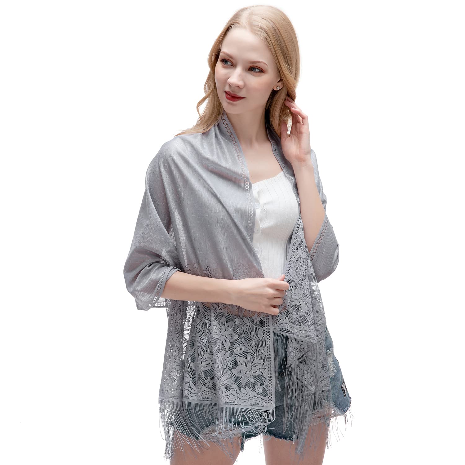Riiqiichy Women's Grey Scarf Lace Scarf Pashmina Shawls And Wraps For Scarfs For Wedding