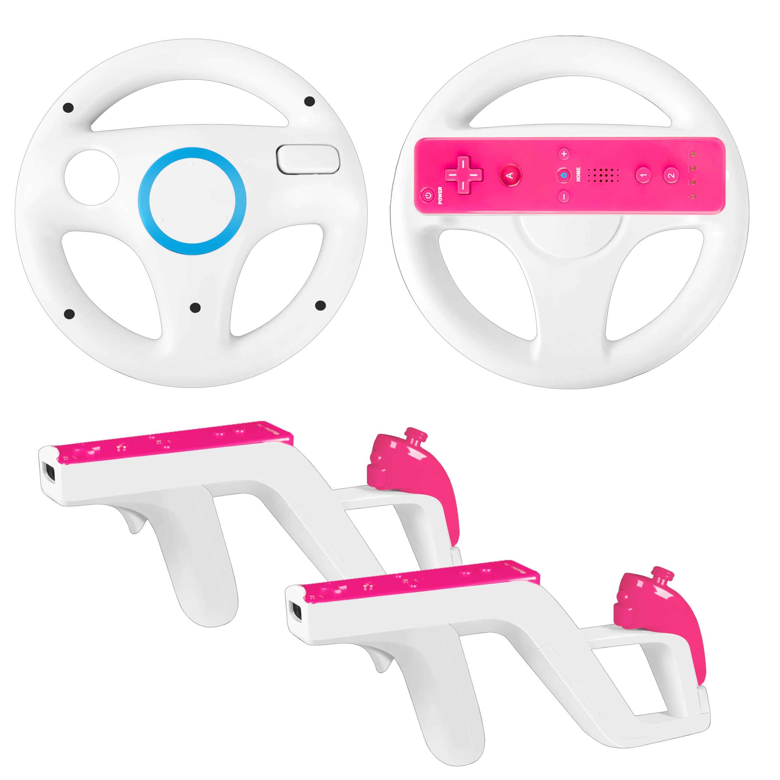 DTianSir 4 Pack Steering Wheel and Zapper Gun for Wii: Compatible with Wii and Wii U Controllers (2 Flywheels + 2 Light Gun Triggers) [Video Game]-image-35