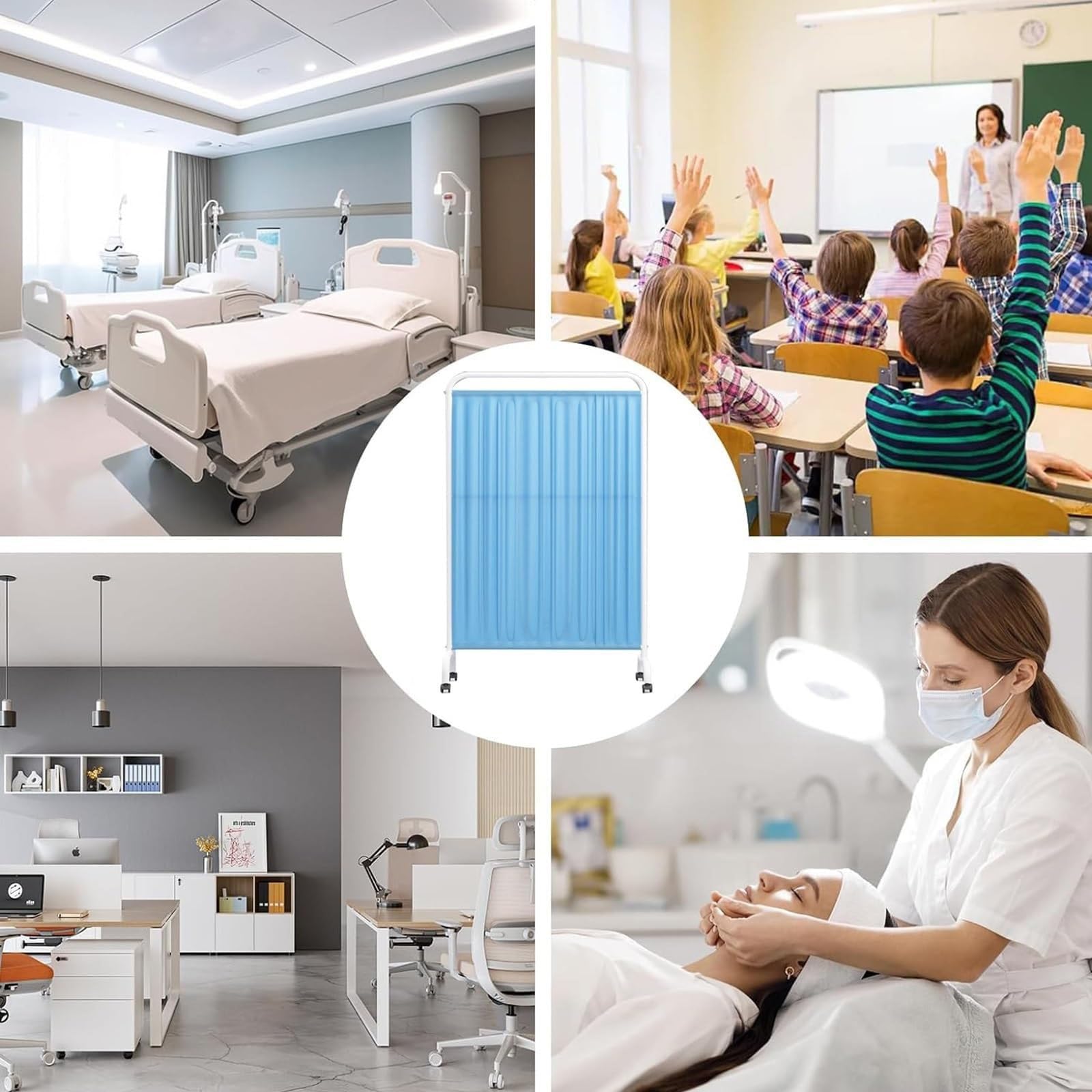 Biombo Médico Móvil De 1,8 M De Alto, Separador De Ambientes Portátil, Mampara De Pie De Un Solo Panel con Rueda, Tela De Nailon Impermeable, For Oficina, Clínica Y Salón De Belleza(White)