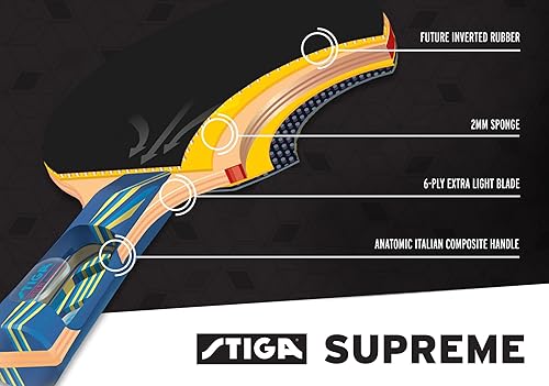 Miniatura 6 de STIGA Raqueta de tenis de mesa de nivel supremo de rendimiento fabricada con goma aprobada por la ITTF para jugar en torneos cuenta con ACS para
