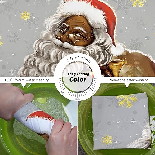 Miniatura 6 de DESIHOM Juego de cortinas de ducha de tela impermeable de 72 x 84 pulgadas, decoración de cortina de ducha con temática de Papá Noel negro,