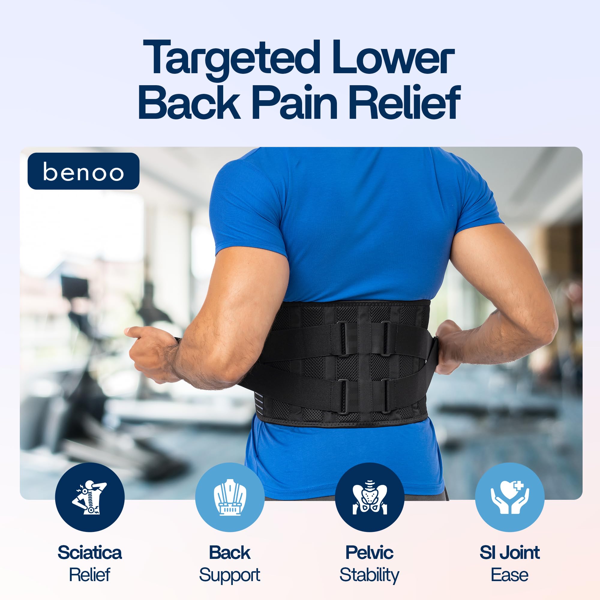 benoo Faja Lumbar – Soporte Ajustable para Dolor de Espalda Baja y Hernia de Disco – Transpirable, Cómodo e Ideal para el Trabajo y Uso Diario (Mediana (89–101 cm))