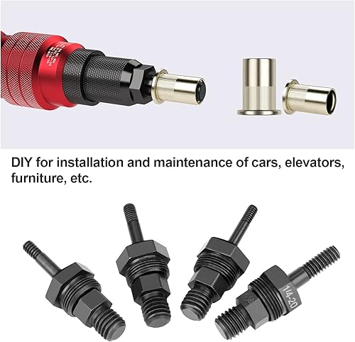 Miniatura 4 de 4 piezas de pistola de remache eléctrica inalámbrica 8-32, 10-24, 10-32, 14-20 mandriles