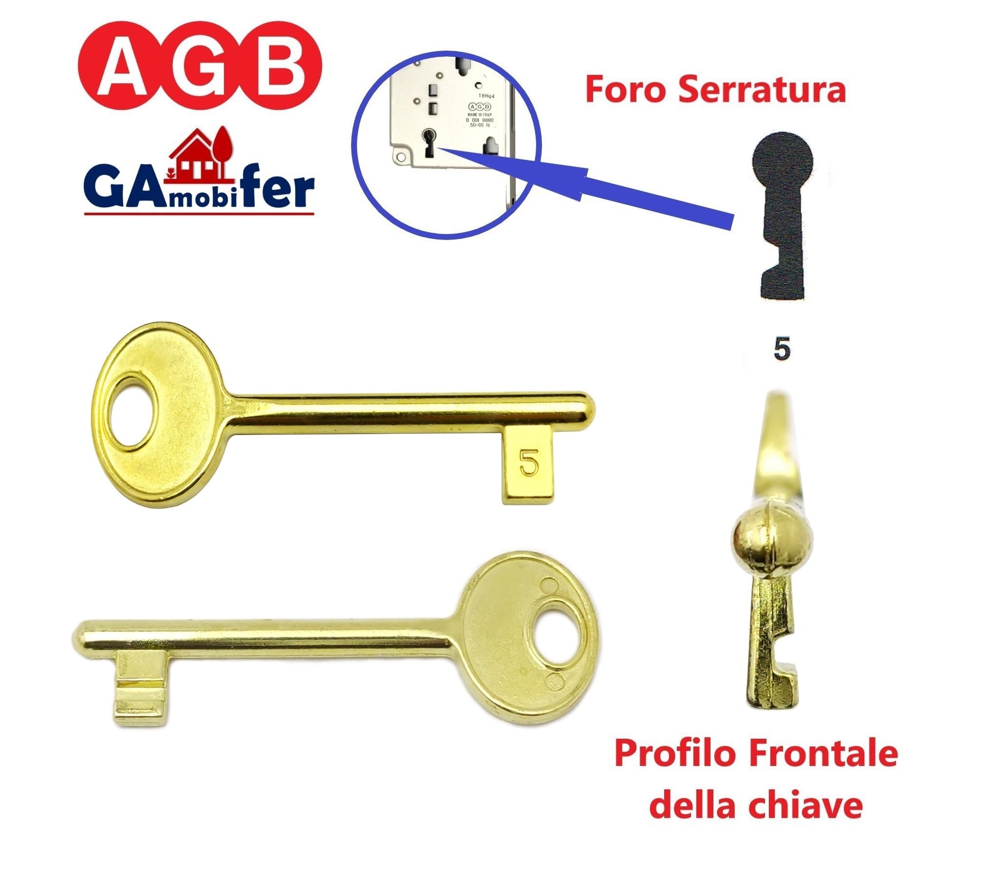 AGB Internal Recessed Lock Key (Brass, No. 5), N. 5 - Image 2
