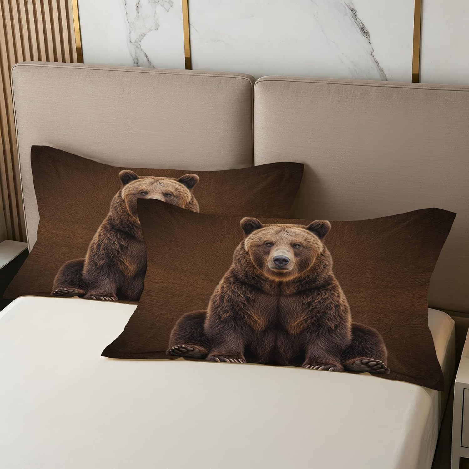 Colorcity Bear Pillow Cases Standard Size Set of 2, Wildlife Pillowcases with Envelope Closure, Soft Breathable Microfiber Pillow Covers for Bed, Couch, Grizzly Bear Gifts for Men