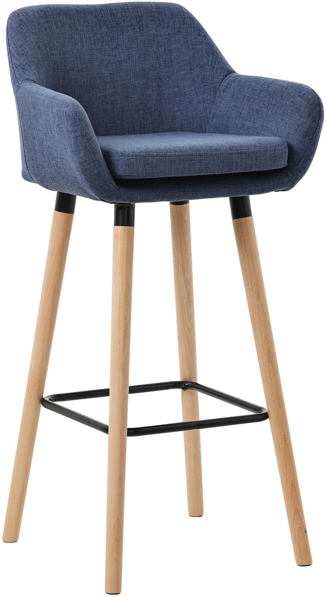 CLP Taburete de Bar Acolchado con Respaldo Grant, Taburete con Funda de Tela, Estructura de Madera soporta hasta 150 kg, Color:Azul Oscuro