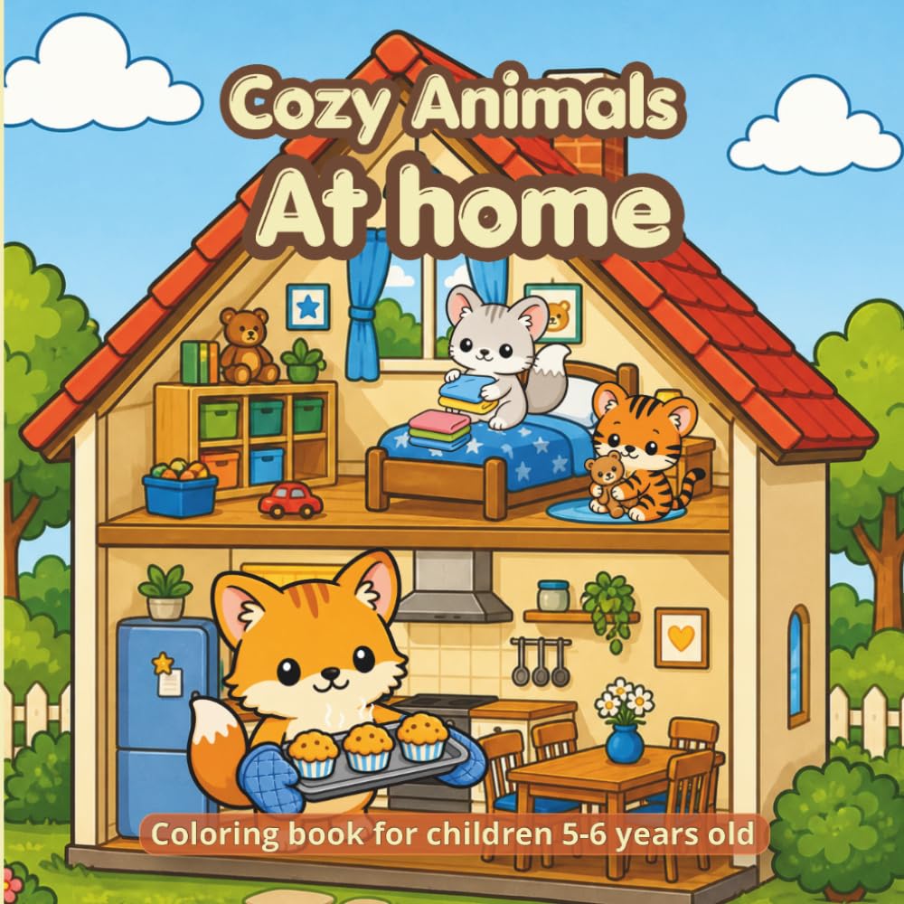 Cozy Animals At home: Coloring book for children