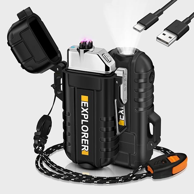Lafagiet Type-C Rechargeable Lighter, Dual Electric arc, Waterproof, Flame-Less, Windproof Plasma lighters for Outdoor Grill, Survival, Camping, Candle