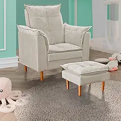 Poltrona Amamentação + Puff - Suede Bege Marfim