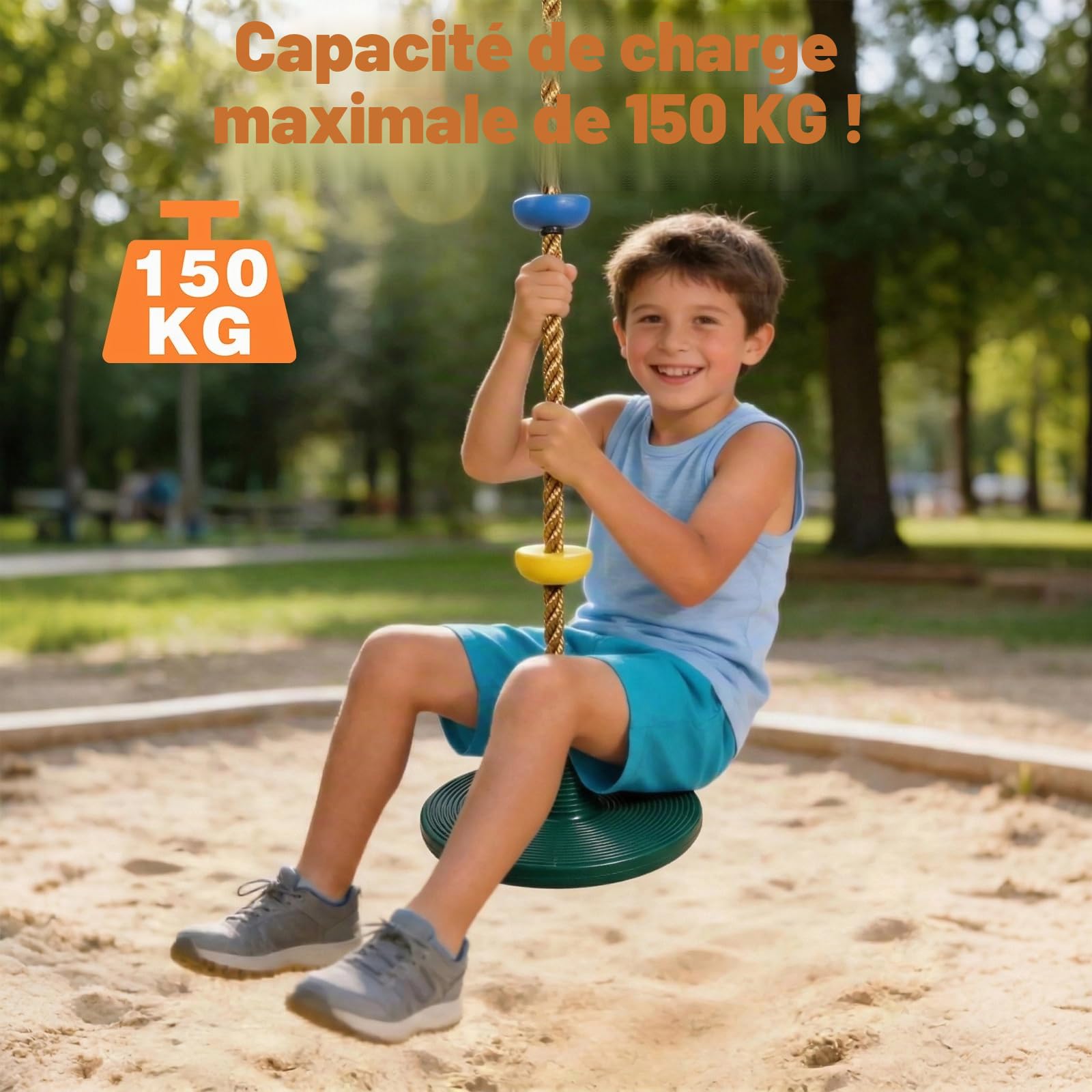 Vdealen Balançoire à Corde, balançoire d'extérieur pour Enfants avec siège Frisbee, idéale pour Le Jardin et la Cour, Longueur Ajustable, Longueur 1,9 mètre.