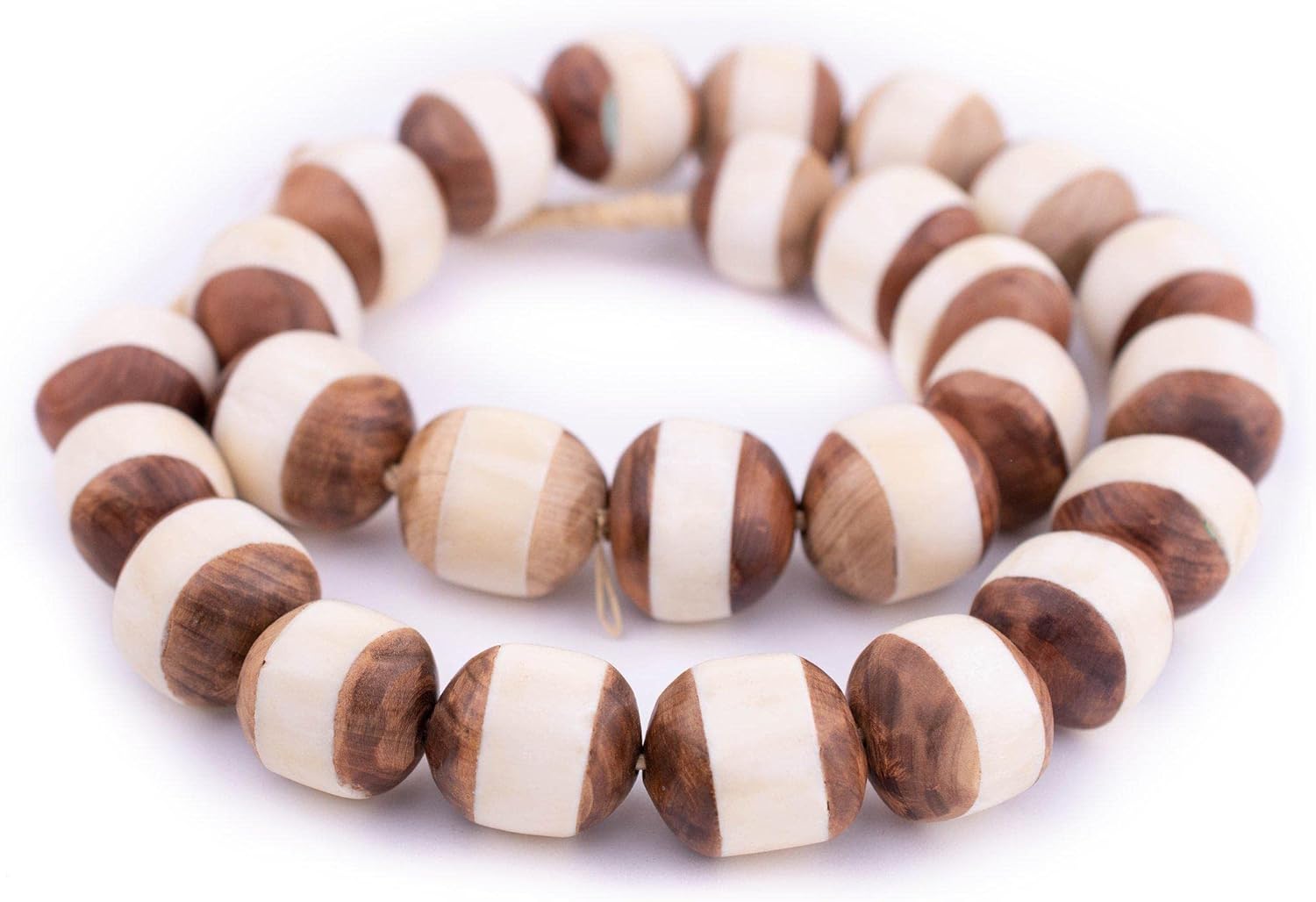 The Bead Chest Inlaid Wood and Bone Tanzanian Sphere Beads 24mm African Multicolor Round Large Hole 30 Inch Strand Handmade