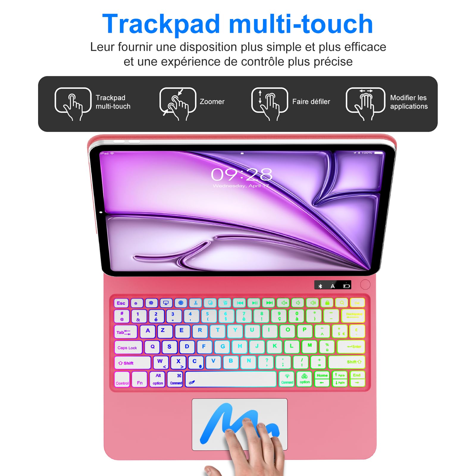FOGARI Magic Keyboard Funda para iPad Air de 13 pulgadas 2026/2025/2024 (M4/M3/M2) | Magic Keyboard para iPad Pro 12.9 6. / 5. / 4. / 3. Gen with trackpad 7 colores iluminación y soporte magnético rojo