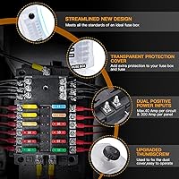 Vista 4 de Upgraded 300A 12 Way Blade Fuse Block Fuse Box with 2 Positive Power Inputs Negative Bus, ELECTOP 12 Circuit Fuse Holder ATC/ATO Fuse Block Panel