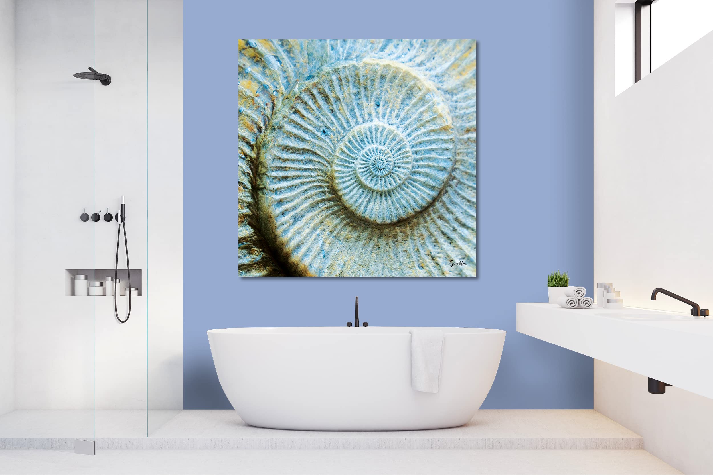 Glücksvilla - Unendlichkeit (Leinwand-Bild 5 cm, 120 x 120 cm) | div. Maße - aus DE - Kunstdruck XXL Deko Wandbild Quadrat - Muschel Schnecke Versteinerung Fossilien