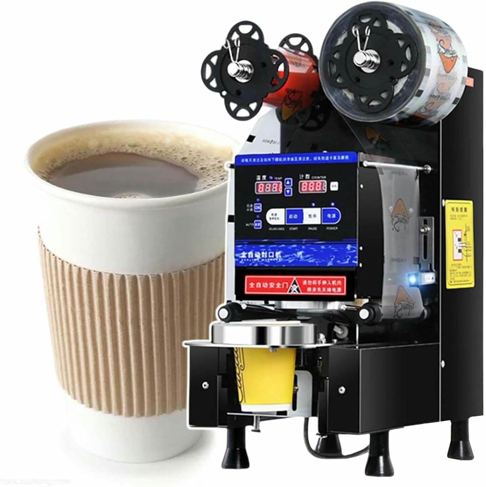 Máquina selladora de tazas, diseño de papel y plástico de doble propósito, 600-800 tazas por hora, adecuada para varios materiales de taza, cambio de modo manual y automático