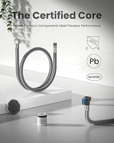 Vista 42 de APPASO Grifo de cocina con níquel cepillado extraíble, un solo mango de arco alto cuello de cisne moderno grifo de fregadero de cocina con placa