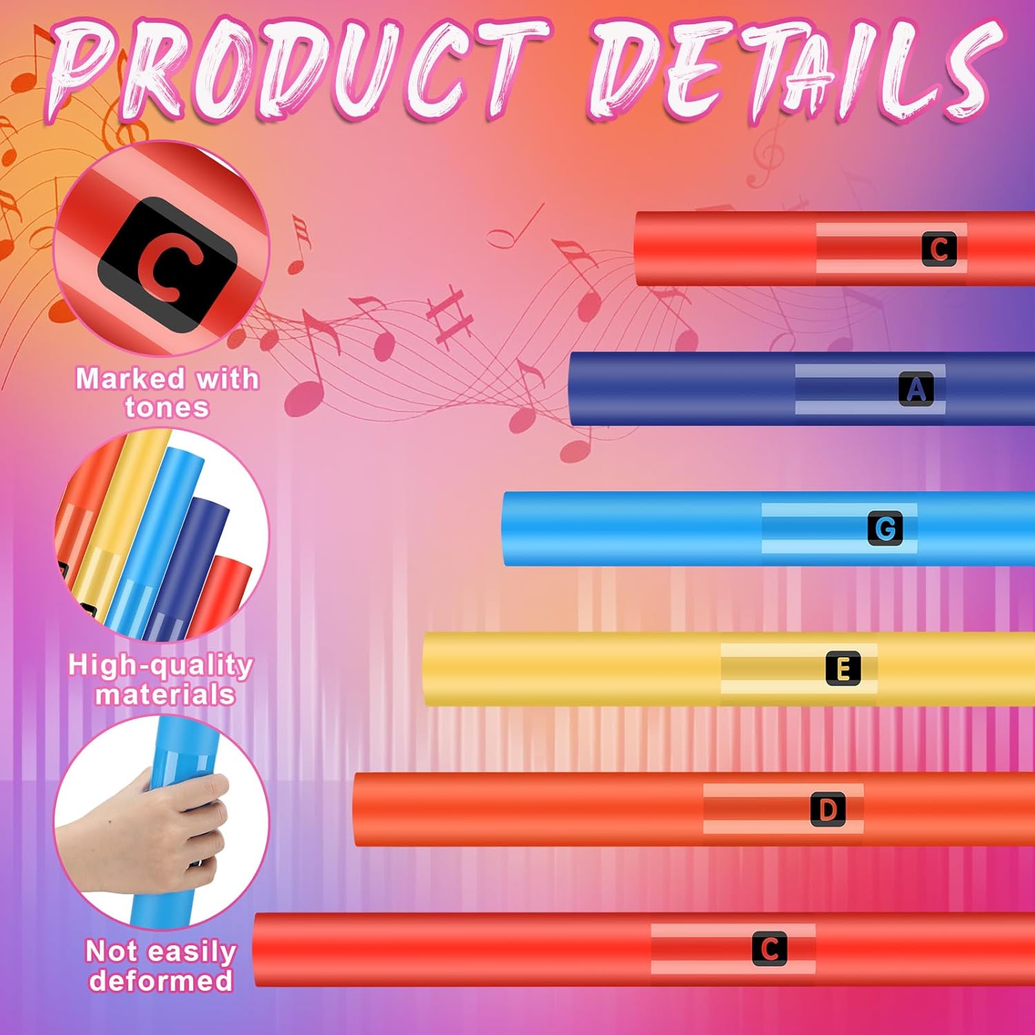 6 Pcs Musical Sound Tube Set C Major Pentatonic Scale Percussion Tube for Music Instruments