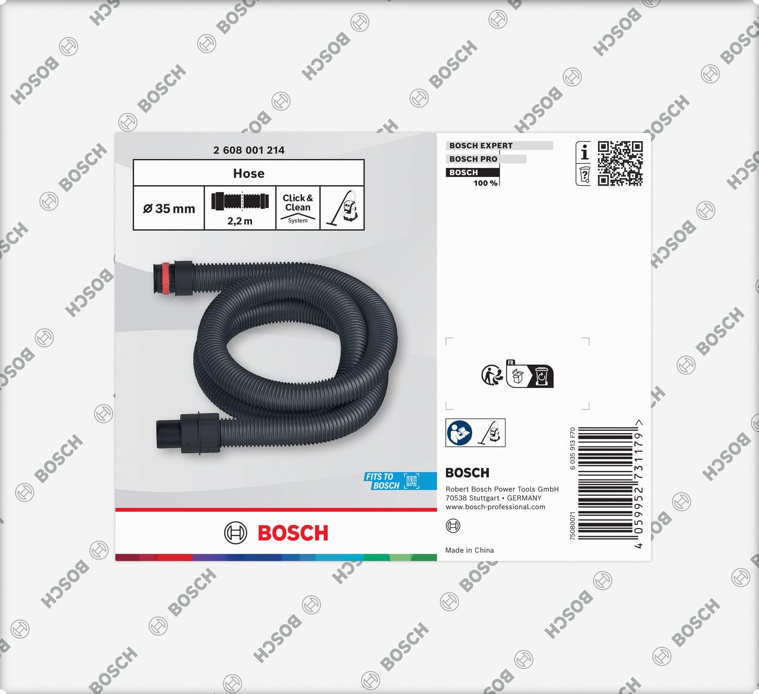Bosch 1x Tuyau d’aspiration 2,2 m pour aspirateur (Longueur 2,2 mm,)