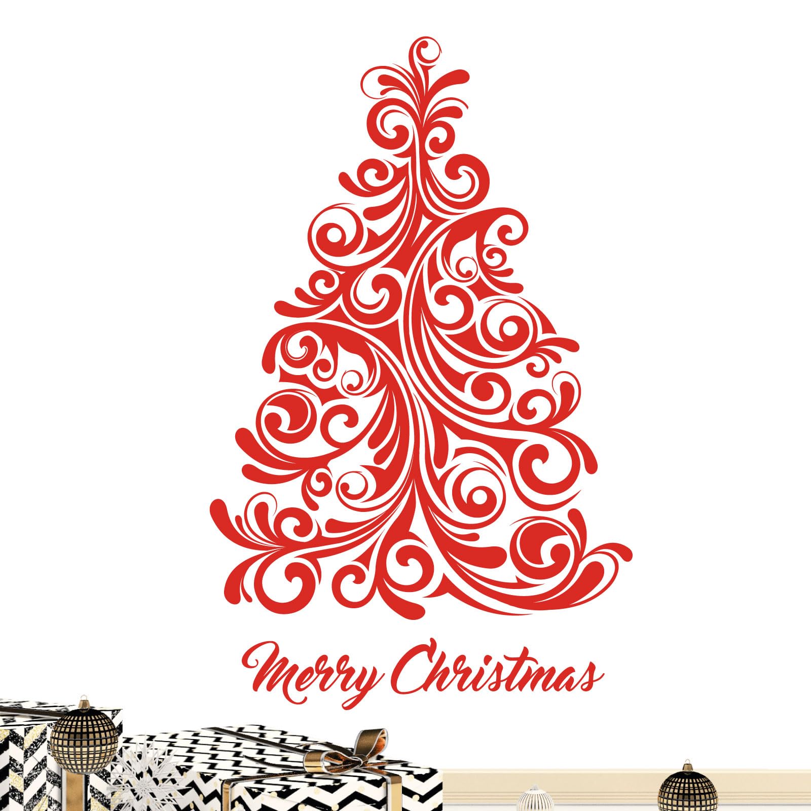 Christmas Tree Swirl - Merry Christmas Festive Wall Sticker [XXLarge] [Tomato] — image 1