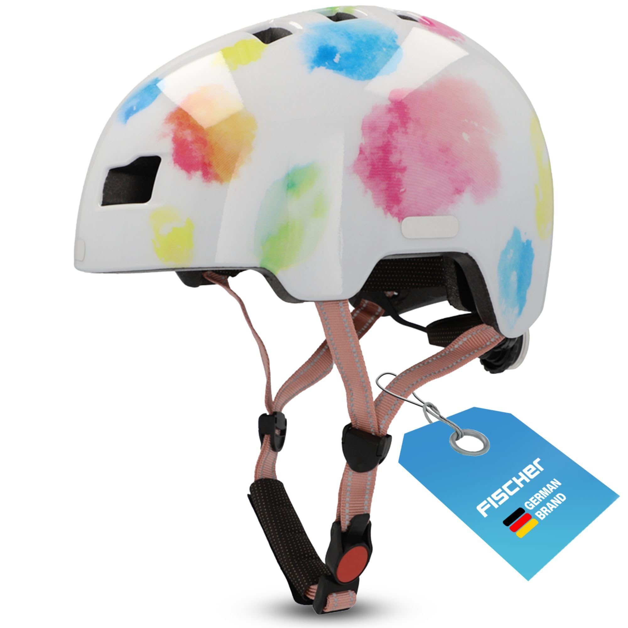 FISCHER BMX Bicycle Helmet, Dirt Bike Helmet Plus Splash, S/M, 54-59 cm, Colourful, with Integrated LED Rear Light