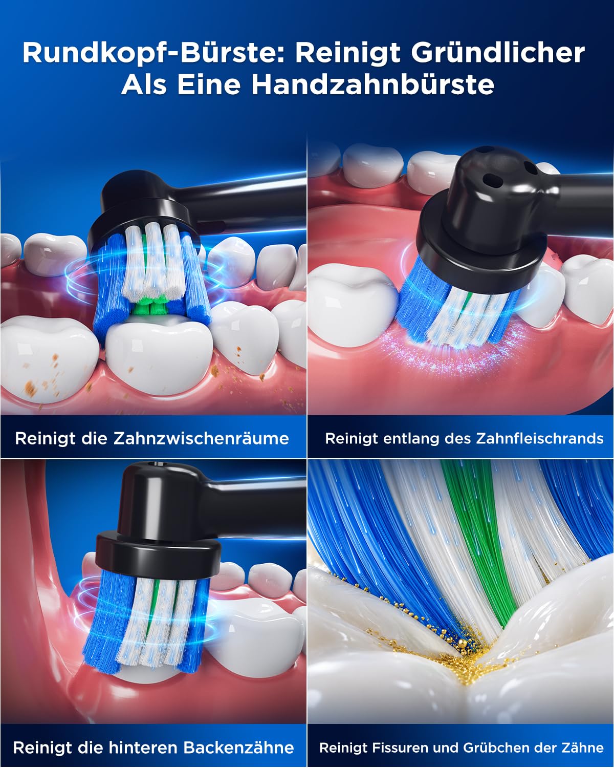 Rotierend Elektrische Zahnbürsten Doppelpack mit 10 Aufsteckbürste | 3 Intensitäten, 5 Modi, Wandhalterung Ladestation, 2 Typen Aufsteckbürste， wasserdicht IPX7