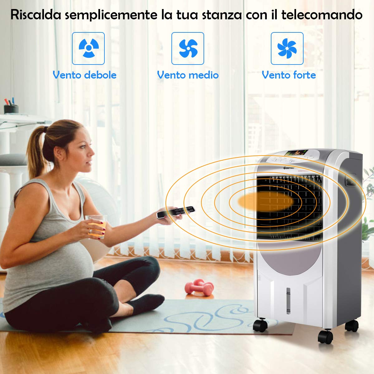 COSTWAY Condizionatore per Freddo Caldo, Ventilatore Climatizzatore da Terra a Evaporazione Portatile, Caldo 2000W, Freddo 75W, con Telecomando