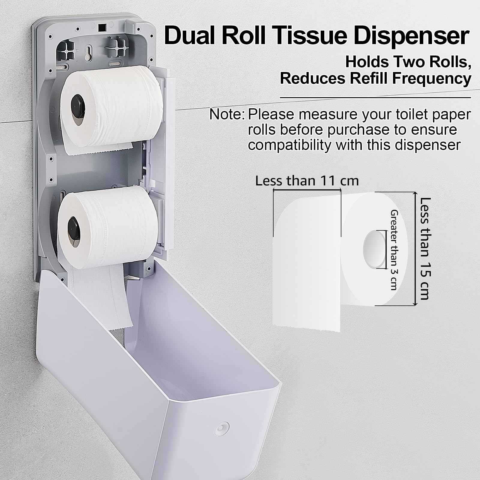Pollock Dispensador de Doble Rollo de Papel Higiénico, Montaje en Pared, Gran Capacidad, Blanco