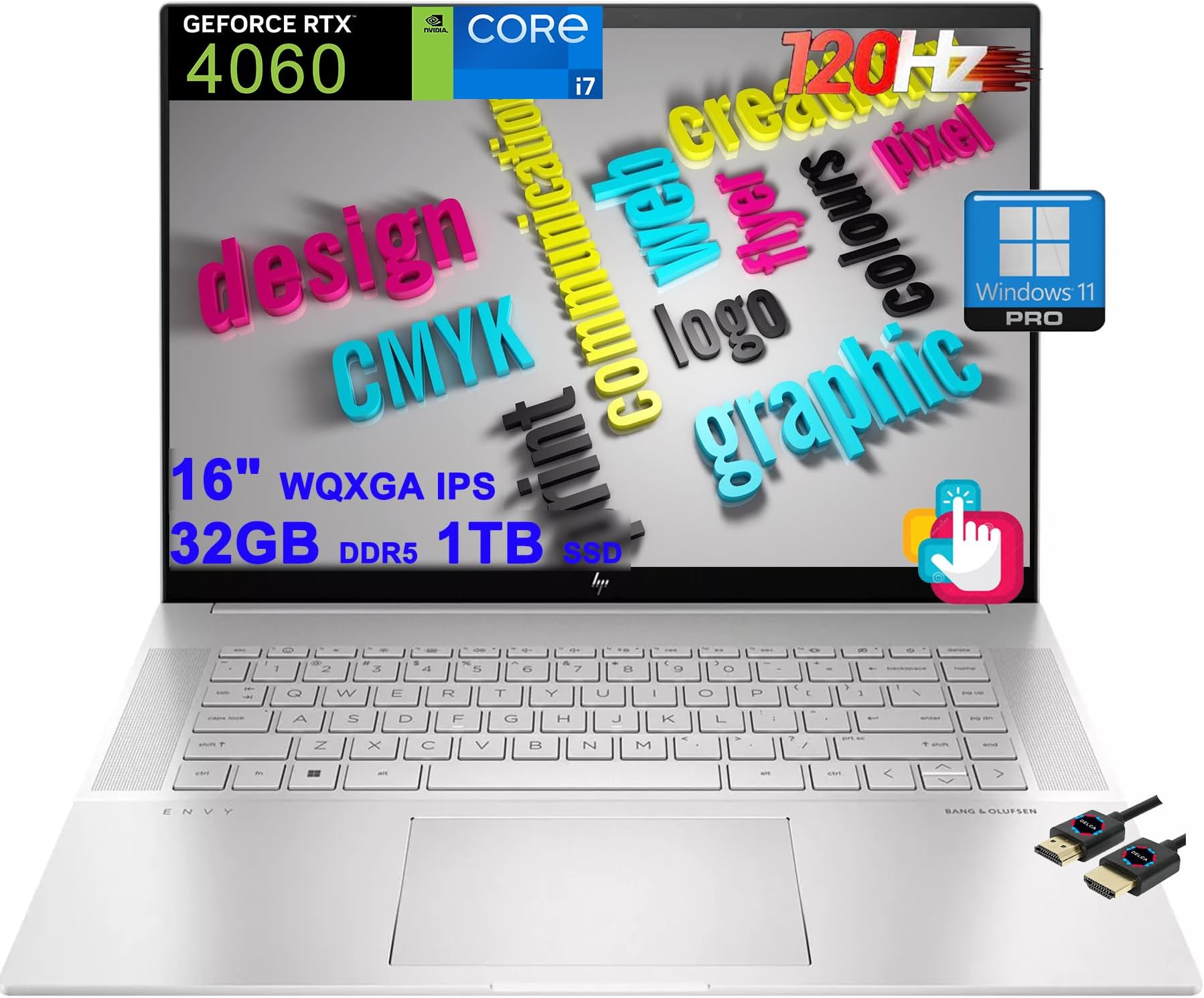 HPEnvy 16 Designer Laptop | 16" WQXGA IPS 120Hz Touch 400nits 100% sRGB | Intel 14-core i7-13700H | 32GB DDR5 1TB SSD | GeForce RTX 4060 8GB Graphic | Backlit Thunderbolt Win11Pro w/DLCA Accessory