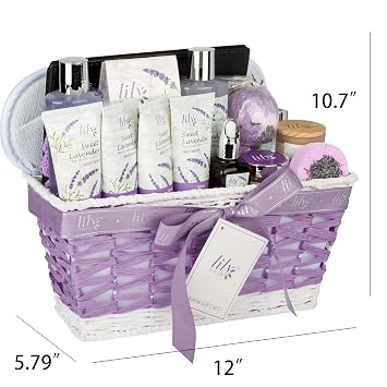 18Pcs Spa Basket, Bath Gift Set, Lavender Spa Gift Baskets for Women & Her | Bath and Body Gift Baskets, Bath Collection for Mother's Day, Christmas, Birthday, Valentine's Day, Spa Present for Mom