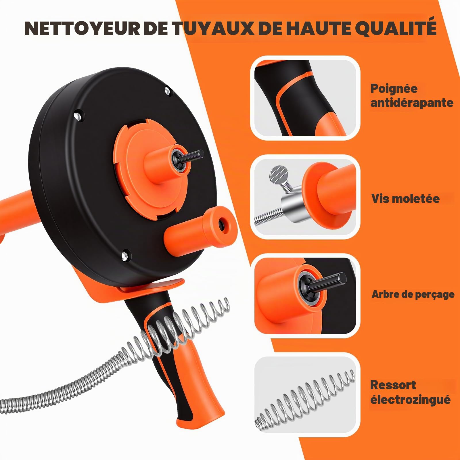 Furet Deboucheur Canalisation, Furet Canalisation 10 Mètres, Spirale de Nettoyage de Canalisation, pour un Nettoyage Écologique des Tuyaux, pour Cuisine, la Salle de Bain, l'Évier et l'Égouttement
