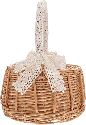 Cabilock Cesta tejida a mano creativa para arreglos florales, cesta decorativa de ratán caqui para bodas, accesorios de fotografía y decoración del