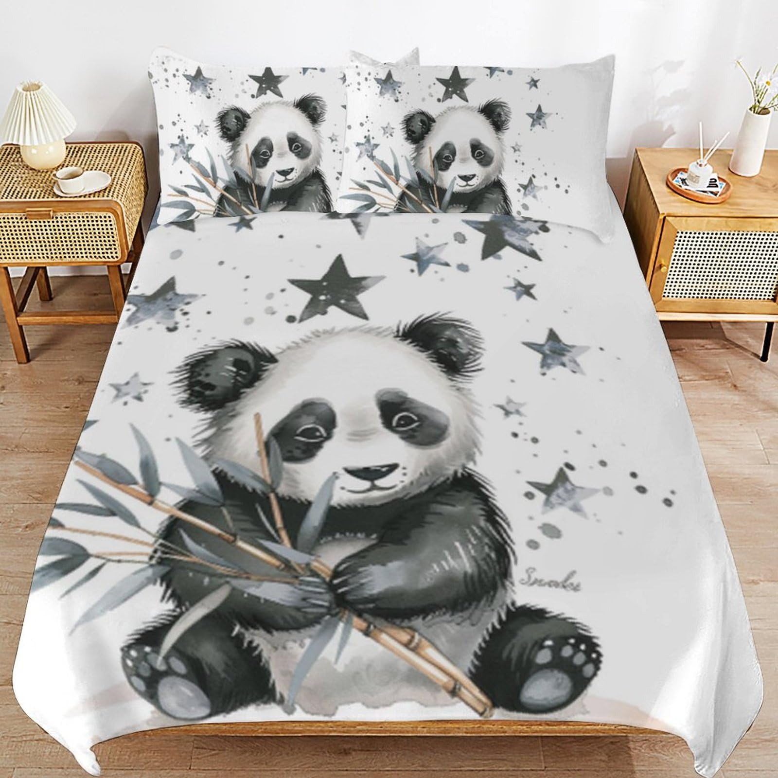 Housse de couette panda zippée facile à enfiler pour literie enfant sans pli