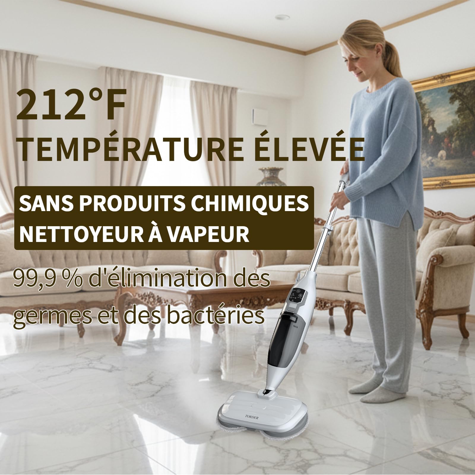 Balai À Vapeur Pour Sols Durs, Nettoyage En Profondeur, 4 Tampons Lavables Bois, Stratifié, Vinyle, Carrelage, Marbre, Nettoyeur Portable Multifonction