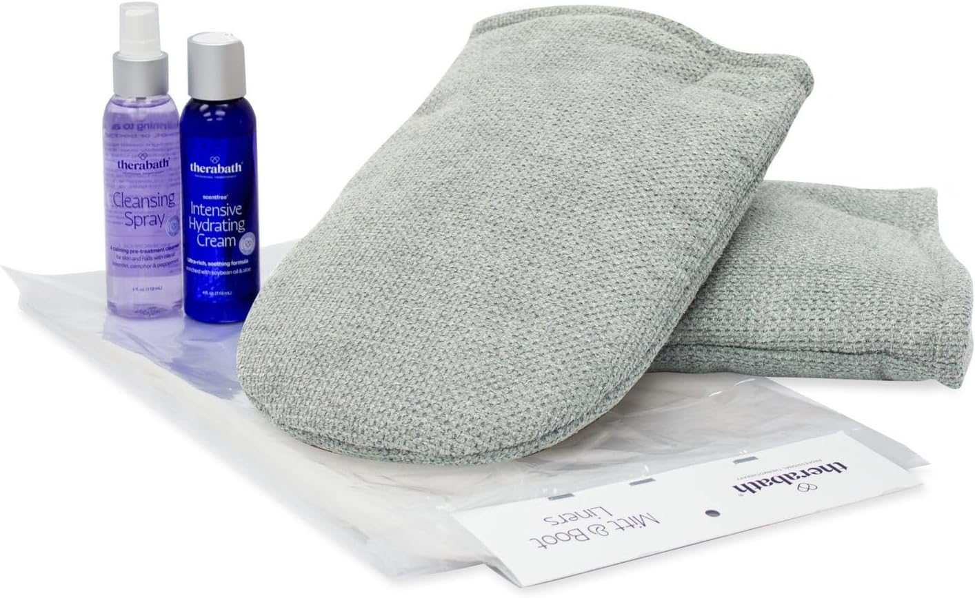 Therabath Hand ComforKit for Paraffin Wax Bath, Arthritis and Skin Therapy, Includes 2 Insulated Mitts, 100 Liners, 4 oz. Pre-Treatment Spray and Intensive Hydrating Cream, Home and Spa, Made in USA